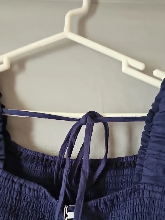 Smocked Square-Neck Tiered Midi Dress in Navy Size Medium - Picture 6 of 9